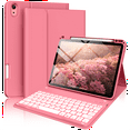 thumbnail image 1 of Kenke Keyboard Case for iPad Air 11-inch M3/M2 (2025/2024), iPad Air 5th/4th Generation (2022/2020) - with Pencil Holder,7 Colors Backlit Keyboard,Wireless Detachable Keyboard Cover,(Pink Red), 1 of 10