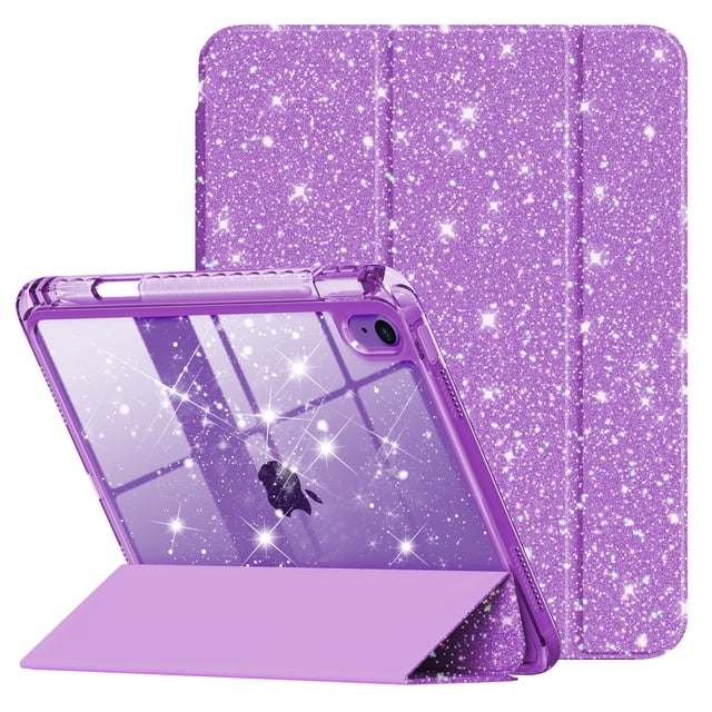 Kenke Compatible with iPad A16 11th Generation 11 Inch 2025 Case, iPad Case 10th Generation 10.9 Inch, Glitter Cover with Sparkly Clear Back, Pencil Holder, for Kids Girls, (Purple)