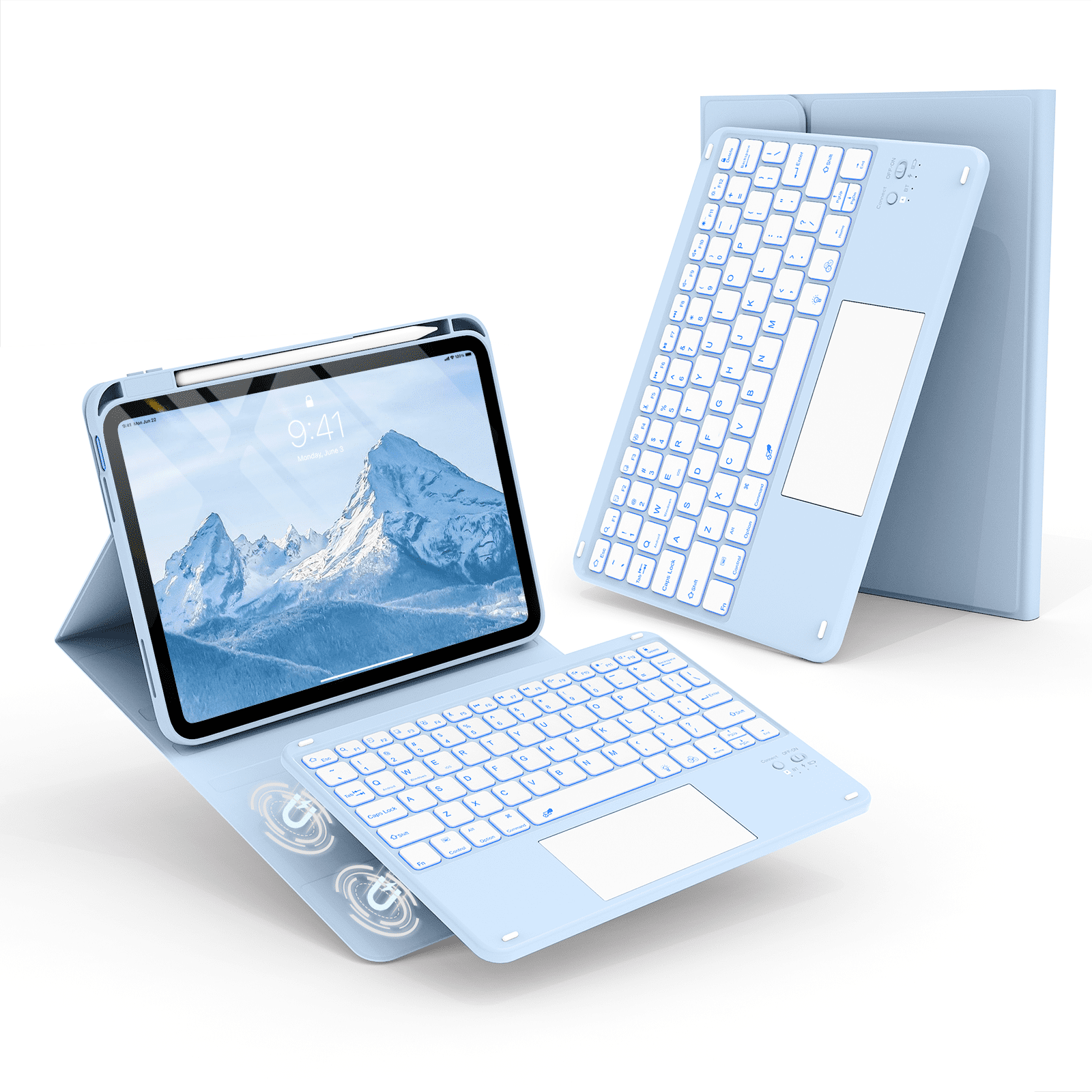 Kenke Keyboard Case Compatible for iPad (A16) 11/10th Generation 11/10.9 inch 2025/2020, Folio Cover with Pencil Holder, Multi-Touch Trackpad, 7 Color Backlit, Detachable Bluetooth Keyboard, Blue