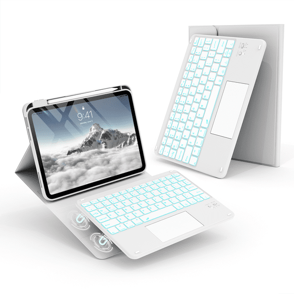 Kenke Keyboard Case Compatible for iPad (A16) 11/10th Generation 11/10.9 inch 2025/2020, Folio Cover with Pencil Holder, Multi-Touch Trackpad, 7 Color Backlit, Detachable Bluetooth Keyboard, Grey