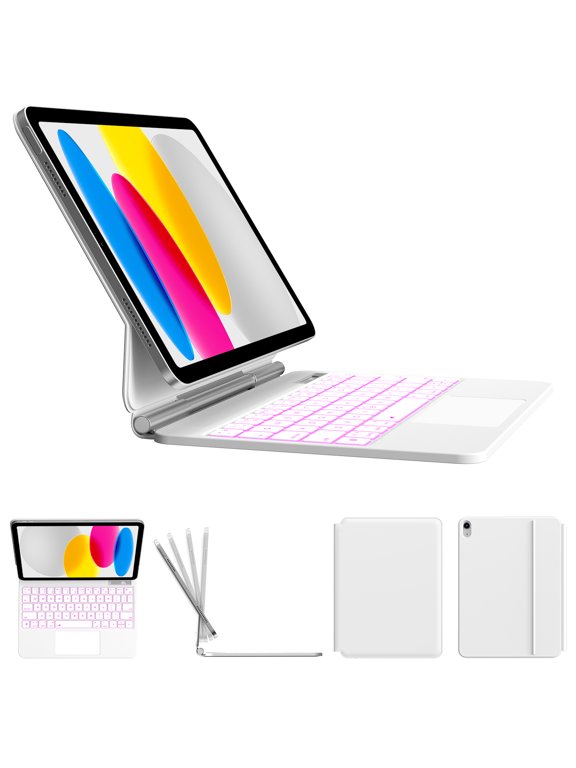 Keyboard Case for iPad (A16) 11th Generation 11 inch 2025,iPad 10th Generation 10.9 Inch 2022 – Magic-Style Keyboard with Multi-Touch Trackpad – Floating Cantilever Stand – Magnetic Case, White