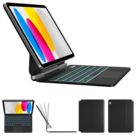 Kenke Keyboard Case for iPad (A16) 11th Generation 11 inch 2025,iPad 10th Generation 10.9 Inch 2022 – Magic-Style Keyboard with Multi-Touch Trackpad – Floating Cantilever Stand – Magnetic Case, Black