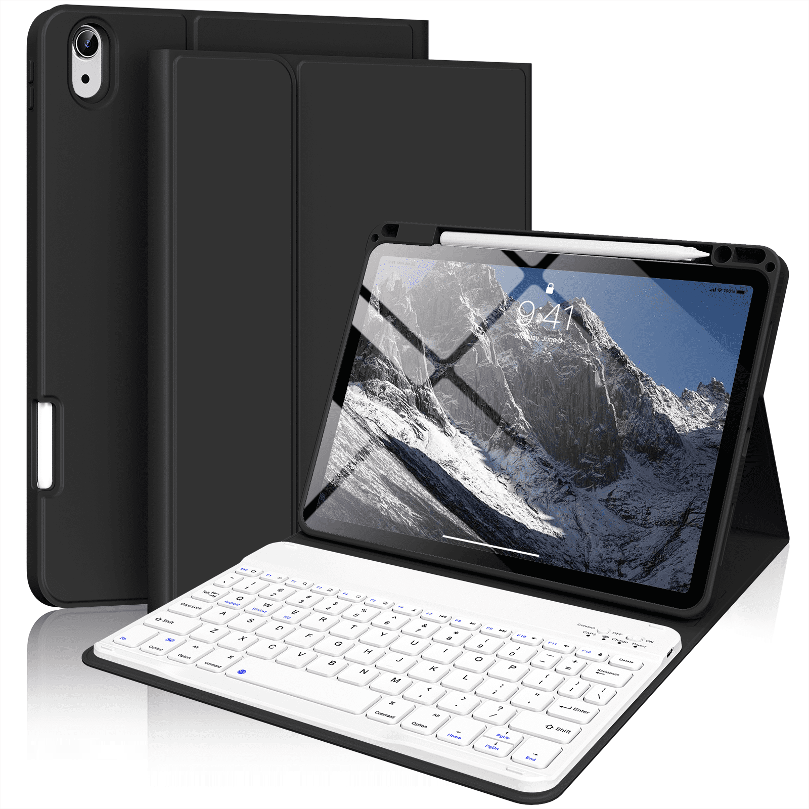 Kenke Keyboard Case iPad Air 11 Inch M3/M2 (2025/2024), iPad Air 5/4th Gen (2022/2020) 10.9 Inch, Detachable Bluetooth Keyboard Rechargeable with Right Side Pencil Holder & Groove, Balck