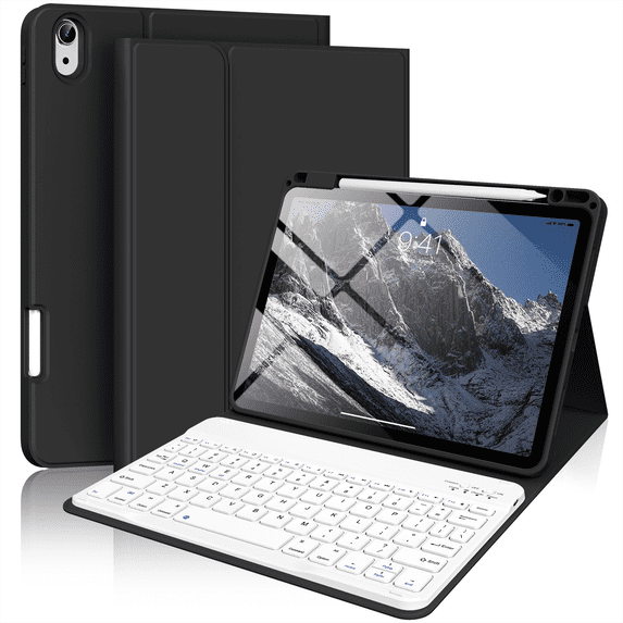 Kenke Keyboard Case iPad Air 11 Inch M3/M2 (2025/2024), iPad Air 5/4th Gen (2022/2020) 10.9 Inch, Detachable Bluetooth Keyboard Rechargeable with Right Side Pencil Holder & Groove, Balck