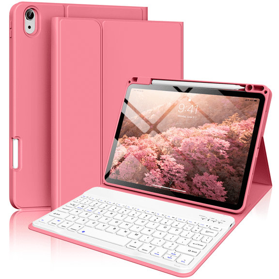 Kenke Keyboard Case iPad Air 11 Inch M4/M3/M2 (2026/2025/2024), iPad Air 5/4th Gen (2022/2020) 10.9 Inch, Detachable Bluetooth Keyboard Rechargeable with Right Side Pencil Holder & Groove, Pink Red