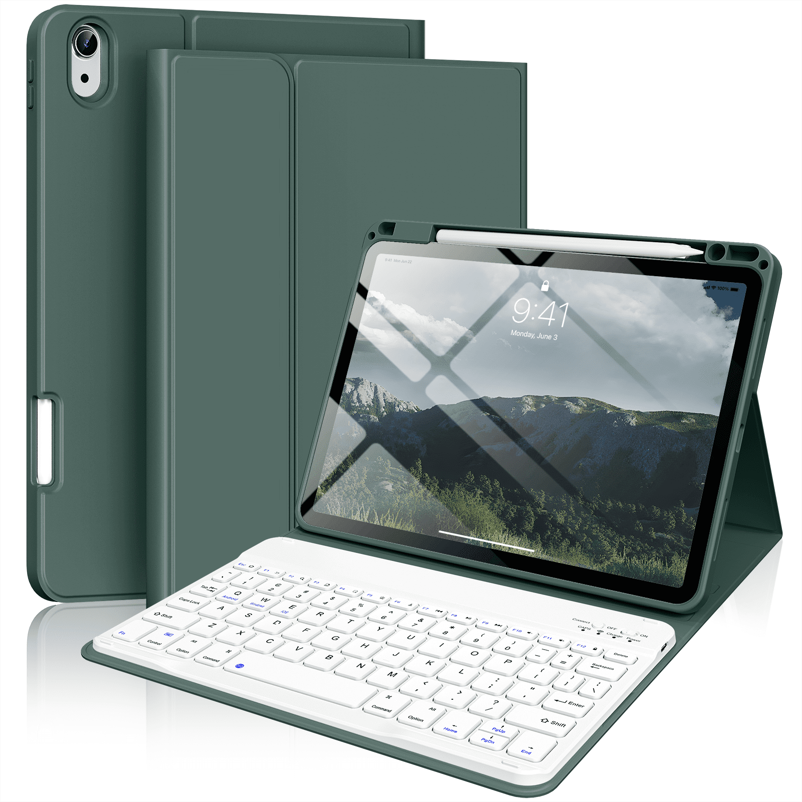 Kenke Keyboard Case iPad Air 11 Inch M4/M3/M2 (2026/2025/2024), iPad Air 5/4th Gen (2022/2020) 10.9 Inch, Detachable Bluetooth Keyboard Rechargeable with Right Side Pencil Holder & Groove, Dark Green