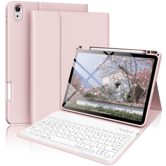Kenke Keyboard Case iPad Air 11 Inch M3/M2 (2025/2024), iPad Air 5/4th Gen (2022/2020) 10.9 Inch, Detachable Bluetooth Keyboard Rechargeable with Right Side Pencil Holder & Groove, Pink