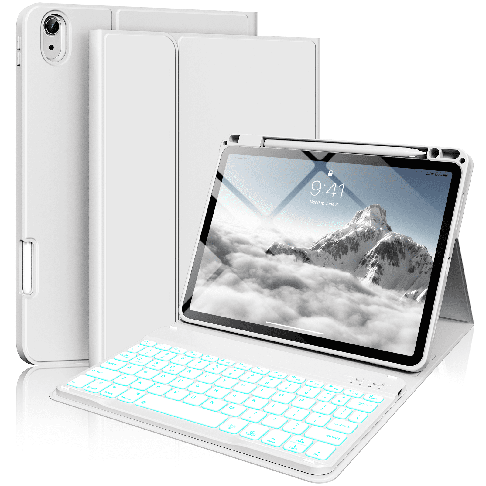 Kenke Keyboard Case for iPad Air 11-inch M3/M2 (2025/2024), iPad Air 5th/4th Generation (2022/2020) - with Pencil Holder,7 Colors Backlit Keyboard,Wireless Detachable Keyboard Cover,(Grey)