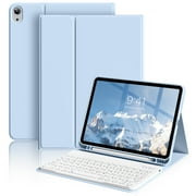 Kenke Keyboard for iPad Air 11-inch M3/M2 (2025/2024), iPad Air 5th/4th Generation (2022/2020), Detachable Bluetooth Keyboard Rechargeable,with Pencil Holder,Soft TPU Back Cover,Light Blue