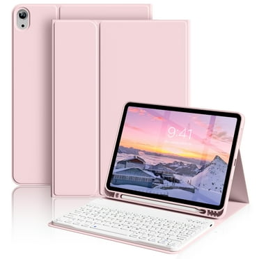Kenke Keyboard for iPad Air 11-inch M3/M2 (2025/2024), iPad Air 5th/4th Generation (2022/2020), Detachable Bluetooth Keyboard Rechargeable,with Pencil Holder,Soft TPU Back Cover,Pink