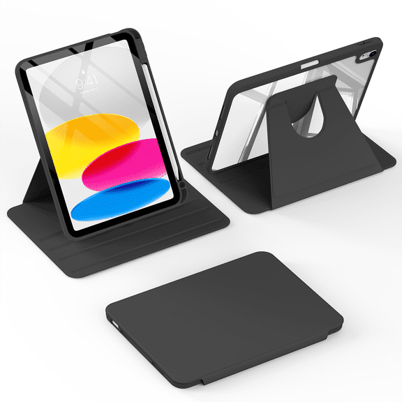 Kenke Rotating Case Compatible with iPad (A16) 11th/10th Generation (2025/2022), with Pencil Holder, Cover Clear Back Shockproof, 360 Degree Rotation Protective Stand, Auto Wake/Sleep, Black