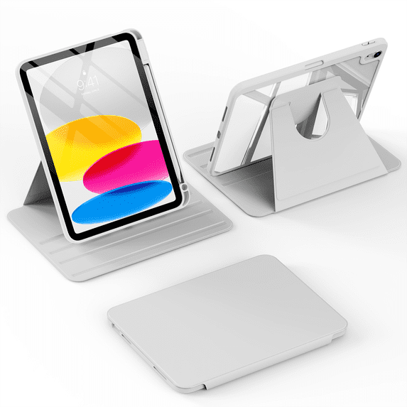 Kenke Rotating Case Compatible with iPad (A16) 11th/10th Generation (2025/2022), with Pencil Holder, Cover Clear Back Shockproof, 360 Degree Rotation Protective Stand, Auto Wake/Sleep, Grey