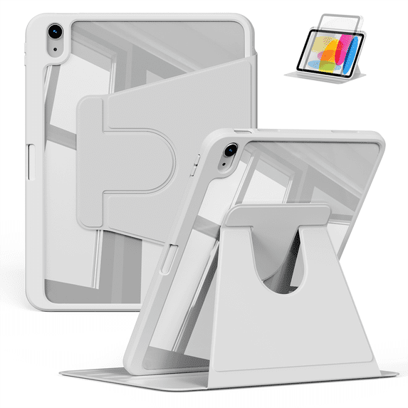 Kenke Rotating Case Compatible with iPad (A16) 11th/10th Generation (2025/2022), with Pencil Holder, Cover Clear Back Shockproof, 360 Degree Rotation Protective Stand, Auto Wake/Sleep, Grey