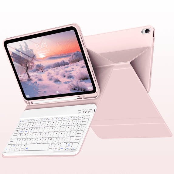 Kenke iPad (A16) 11th Generation 11 inch 2025 Keyboard Case,for iPad 10th Generation 10.9 inch 2022 with Pencil Holder,Soft TPU Back Stand Cover, Bluetooth Detachable Wireless Keyboard, Pink