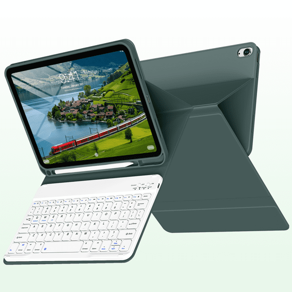 Kenke iPad (A16) 11th Generation 11 inch 2025 Keyboard Case,for iPad 10th Generation 10.9 inch 2022 with Pencil Holder,Soft TPU Back Stand Cover, Bluetooth Detachable Wireless Keyboard, Dark Green