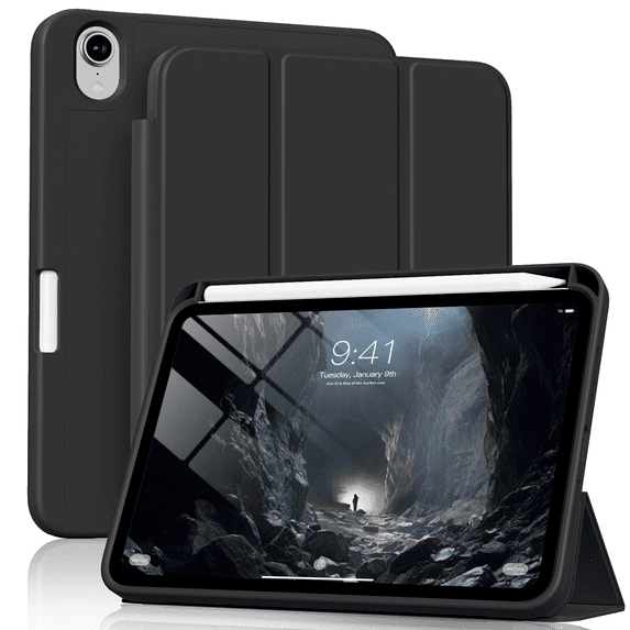 Kenke for iPad mini A17 Pro Case 2024, for iPad mini 7th/6th Generation Case 2021 8.3 Inch with Pencil Holder, Slim Trifold Stand Protective Cover/Soft TPU Back, Auto Wake/Sleep, Black
