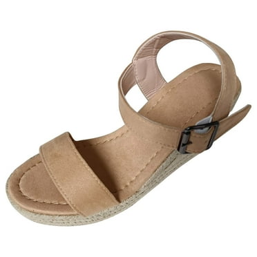 Kenklcie Women Summer Large Size Wedge Buckle Belt Open Toe Slope Heel Weaving Sandals