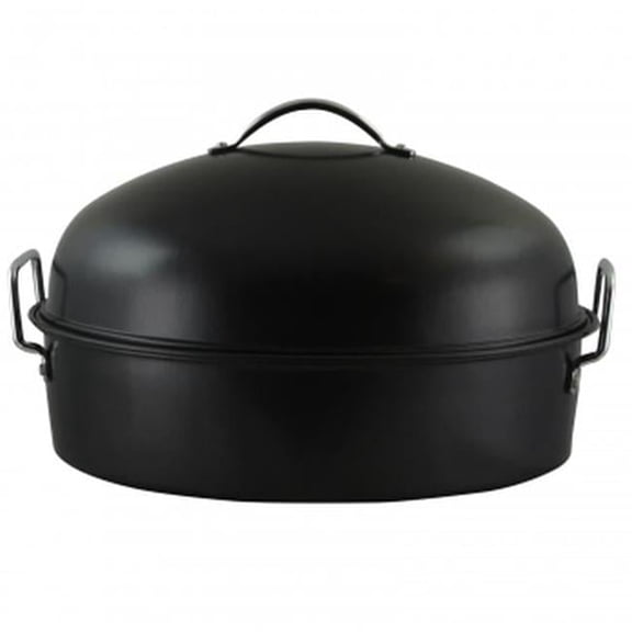 Kenmar High Dome Oval Roaster Set - Black - 16 Inch - Includes Wire Rack