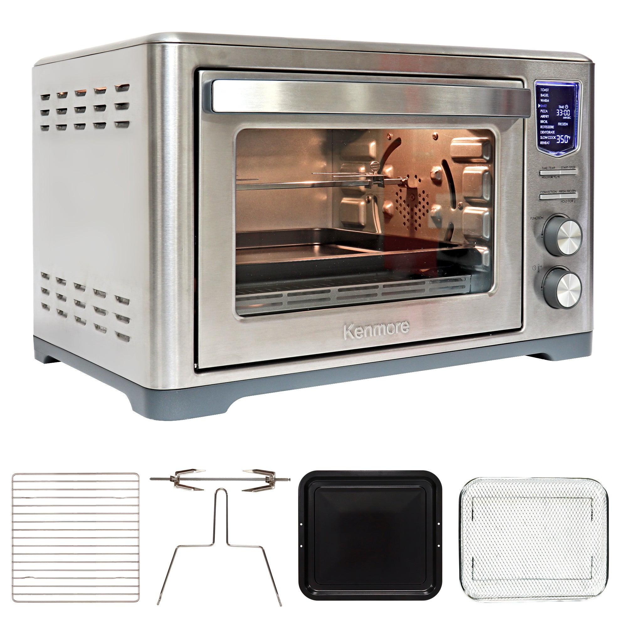 Kenmore 11-In-1 Digital Air Fryer Convection Toaster Oven Rotisserie 25 QT 1700W Countertop Oven, Presets Incl Bake, Pizza, Broil, Slow-Cook & Dehydrate, Dishwasher-Safe Accessories, Stainless Steel