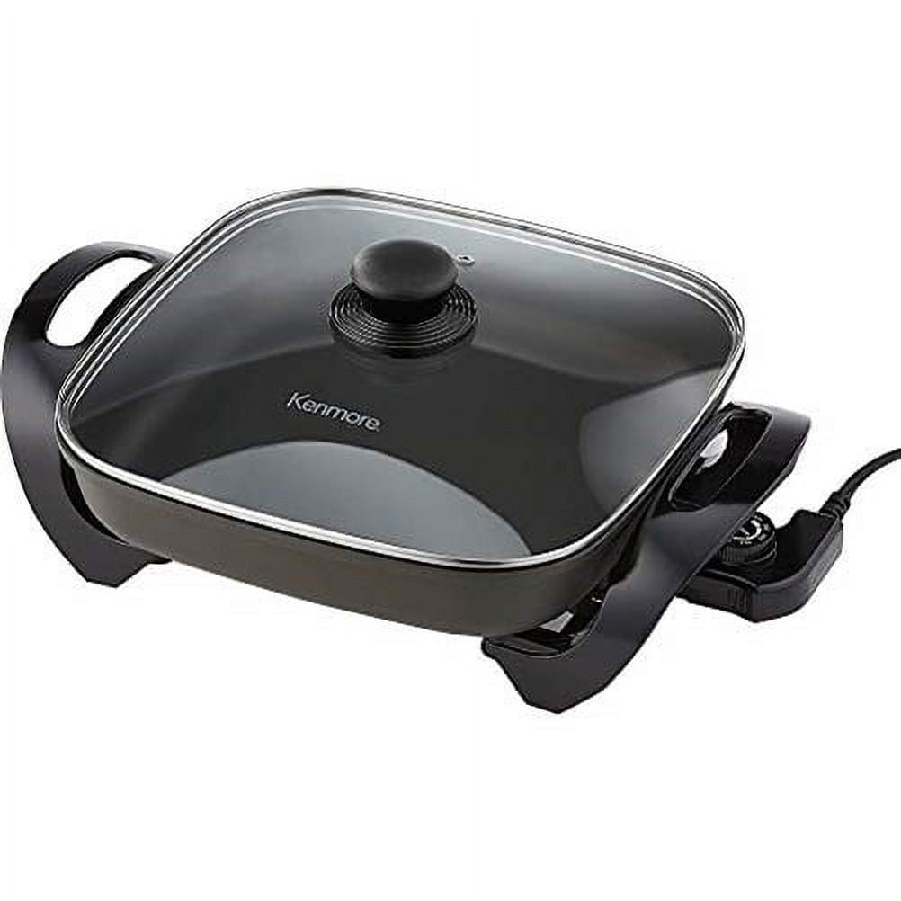 Kenmore 12" x 12" Non Stick Locking Glass Lid Electric Skillet Gray