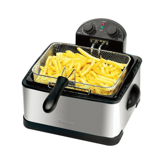 Kenmore Deep Fryer & 3 Frying Baskets 1700W 4L (17 Cup) Lid With View Window Professional Style Electric Oil Fryer Adjustable Temperature & Timer Stainless Steel