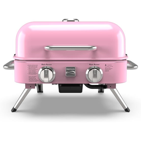 Kenmore 2-Burner Portable Tabletop Retro Gas Grill, Pink