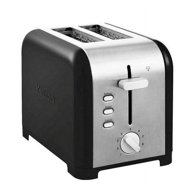 Kenmore 2 Slice 1400W Toaster with Dual Controls, 1.5in wide Slots, Silver and Black