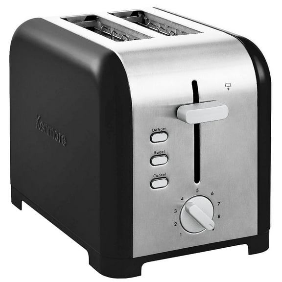Kenmore 2 Slice 1400W Toaster with Dual Controls, 1.5in wide Slots, Silver and Black