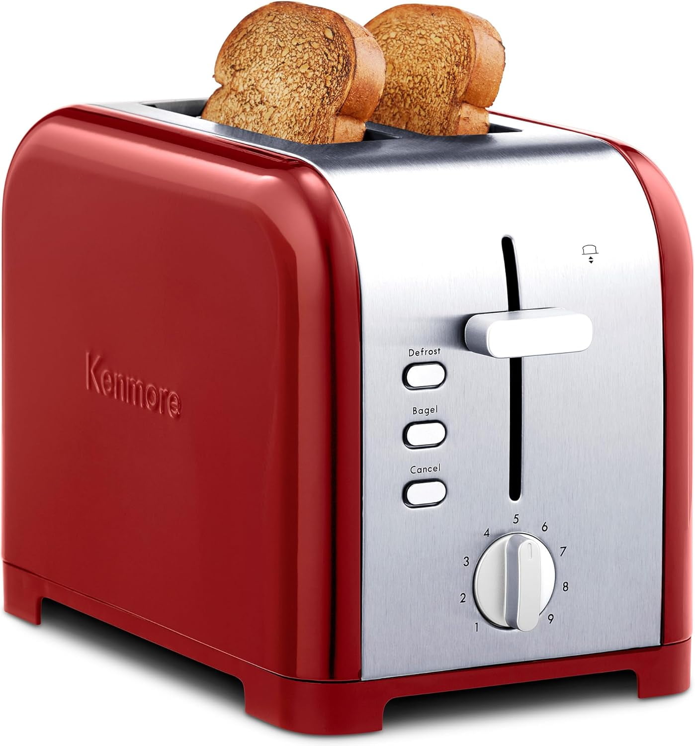 Kenmore Red Stainless Steel 2-Slice Toaster with Wide Slots
