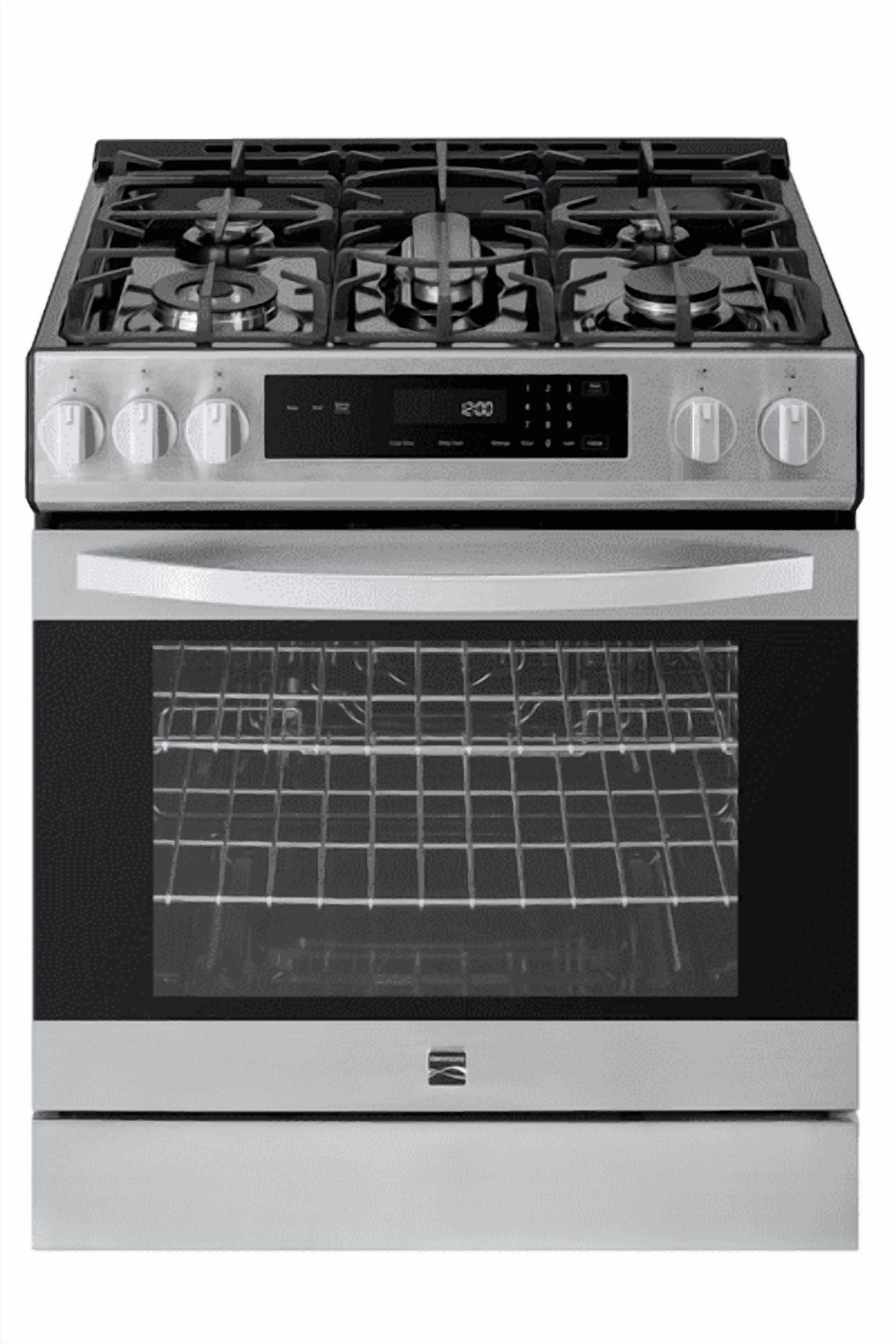 Kenmore 5.6 Cu. Ft. Front-Control 5 Burner Gas Range with Oven, Storage Drawer, Large Window, Dishwasher Safe Cast Iron Grates
