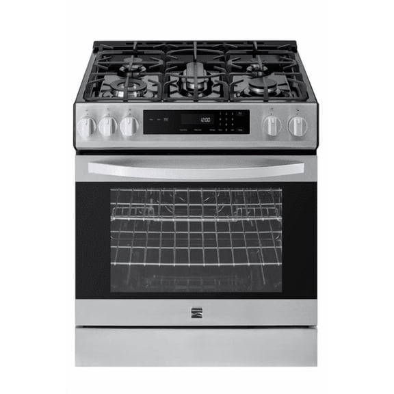 Kenmore 5.6 Cu. Ft. Front-Control 5 Burner Gas Range with Oven, Storage Drawer, Large Window, Dishwasher Safe Cast Iron Grates