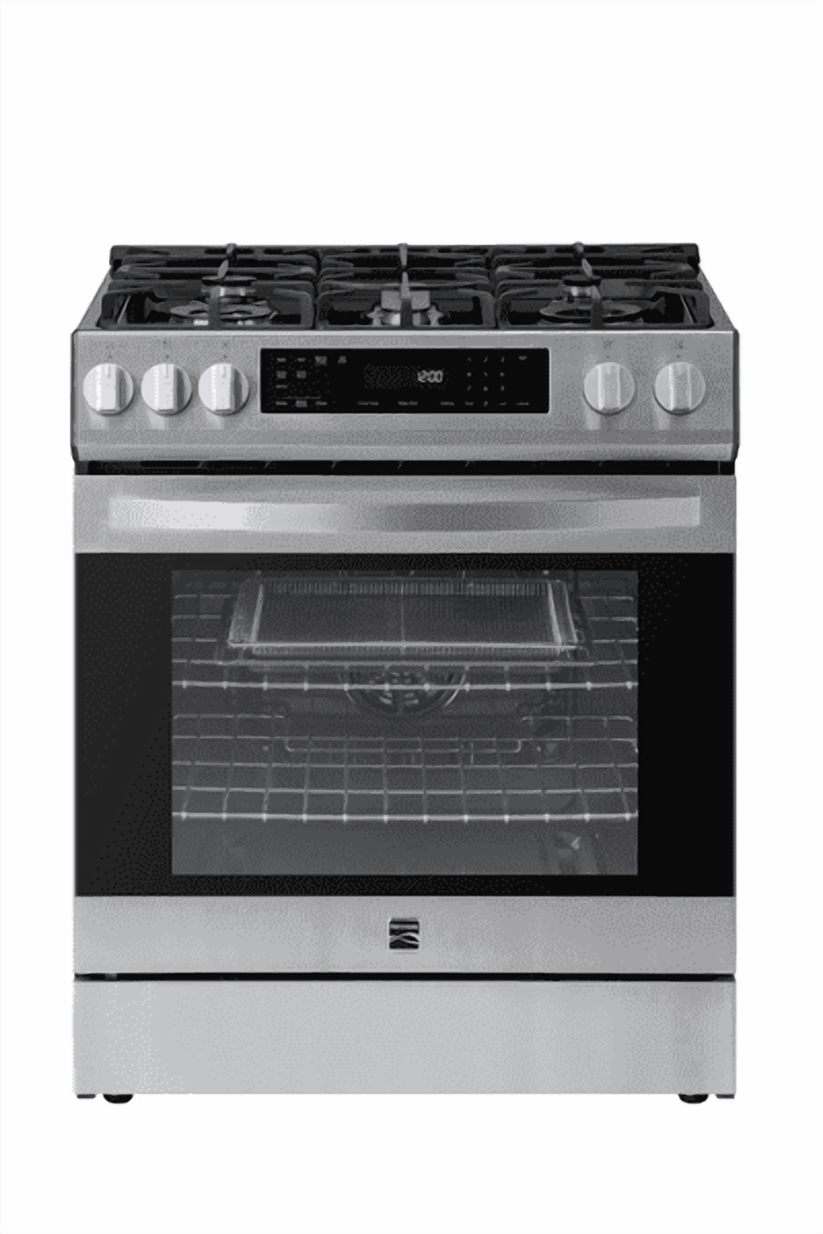 Kenmore 5.6 cu. ft. Front-Control 5 Burner Convection Gas Range with Oven, Storage Drawer, Large Window, Dishwasher Safe Cast Iron Grates
