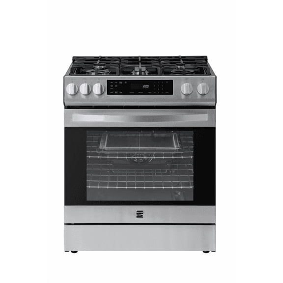 Kenmore 5.6 cu. ft. Front-Control 5 Burner Convection Gas Range with Oven, Storage Drawer, Large Window, Dishwasher Safe Cast Iron Grates