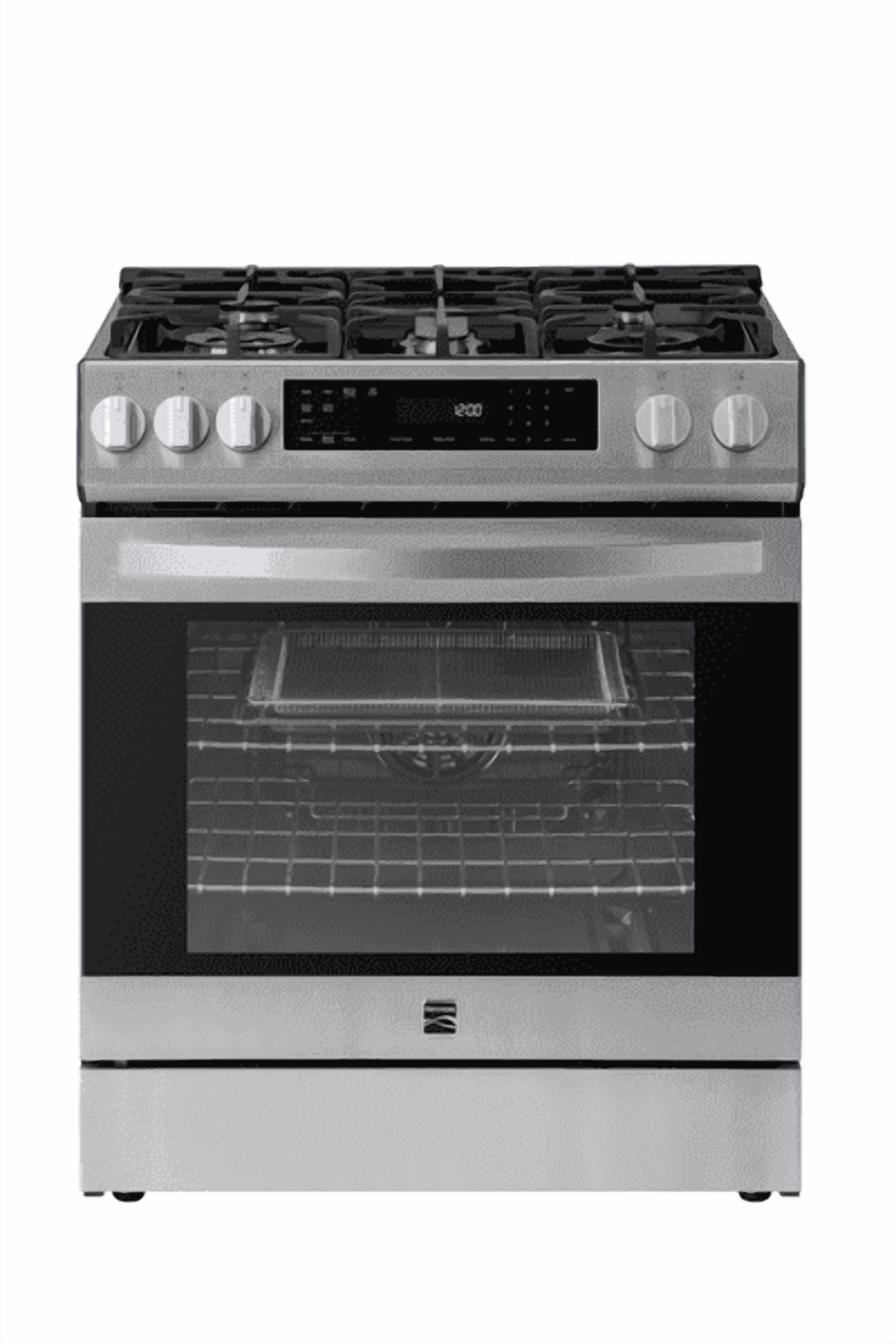 Kenmore 5.6 cu. ft. Front-Control 5 Burner Convection Gas Range with Oven, Storage Drawer, Large Window, Dishwasher Safe Cast Iron Grates