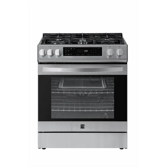 Kenmore 22-76843 5.6 cu. ft. Front-Control 5 Burner Convection Gas Range with Oven, Storage Drawer, Large Window, Dishwasher Safe Cast Iron Grates