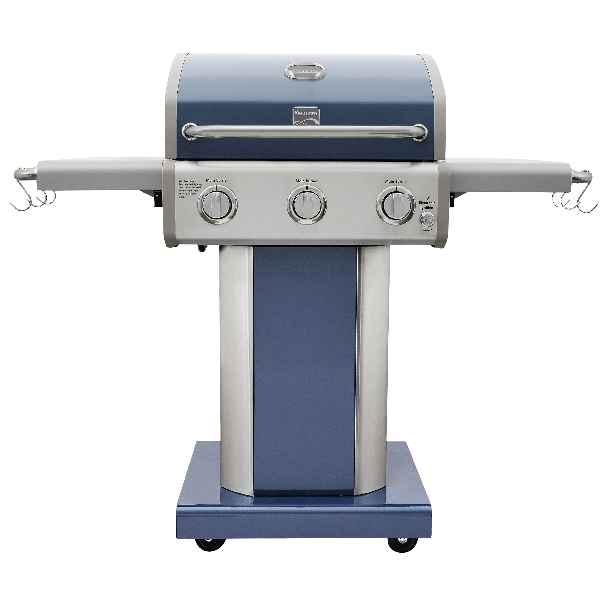 Kenmore 3-Burner Gas Grill, Outdoor BBQ Grill, Propane Grill with Foldable Side Tables, Azure Blue - image 1 of 12