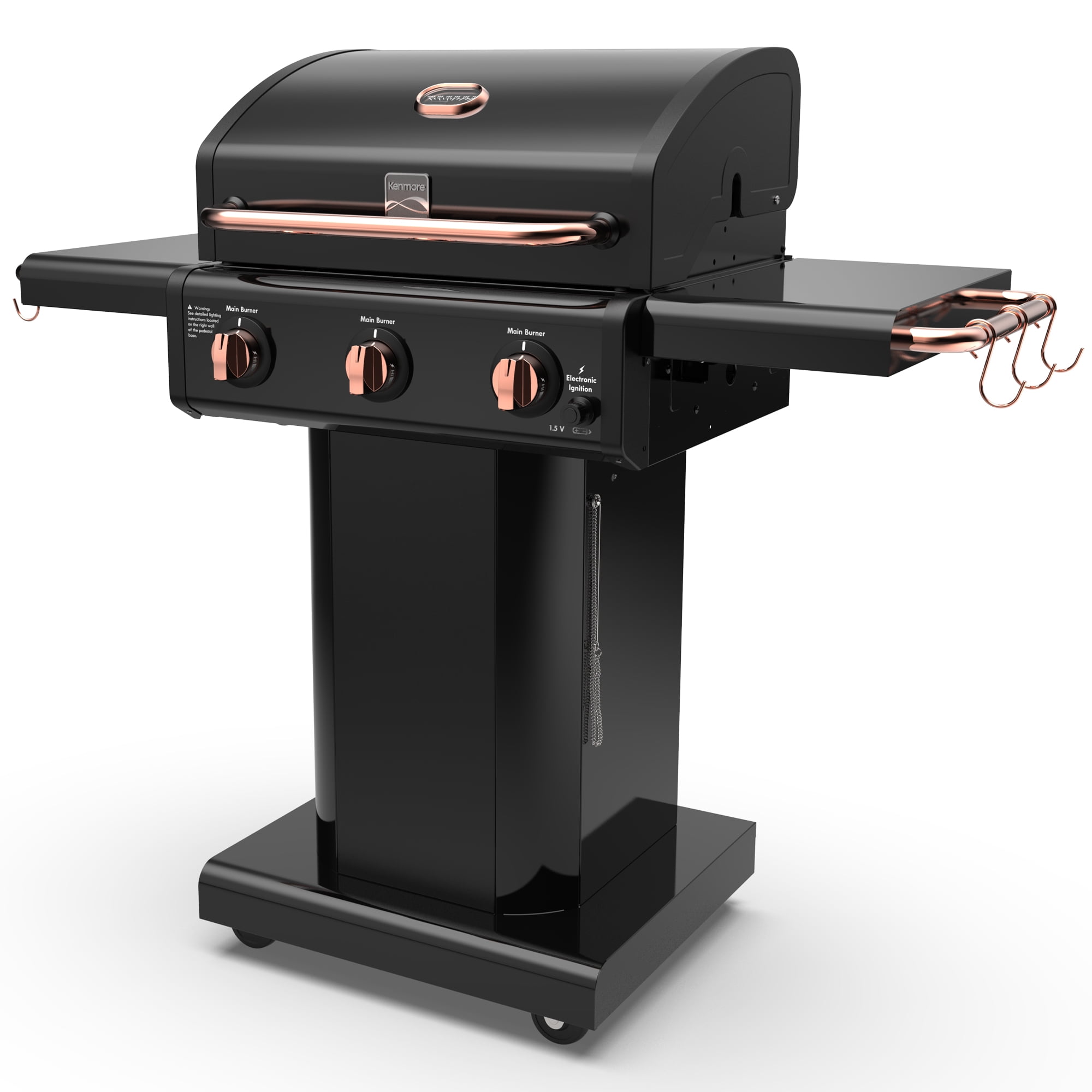 Kenmore Black and Copper 3-Burner Propane Gas Grill with Foldable Side Tables