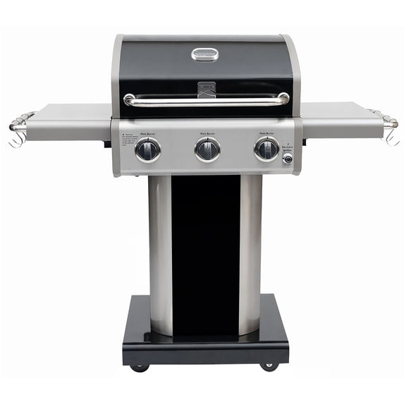 Kenmore 3-Burner Gas Grill, Outdoor BBQ Grill, Propane Grill with Foldable Side Tables, Black