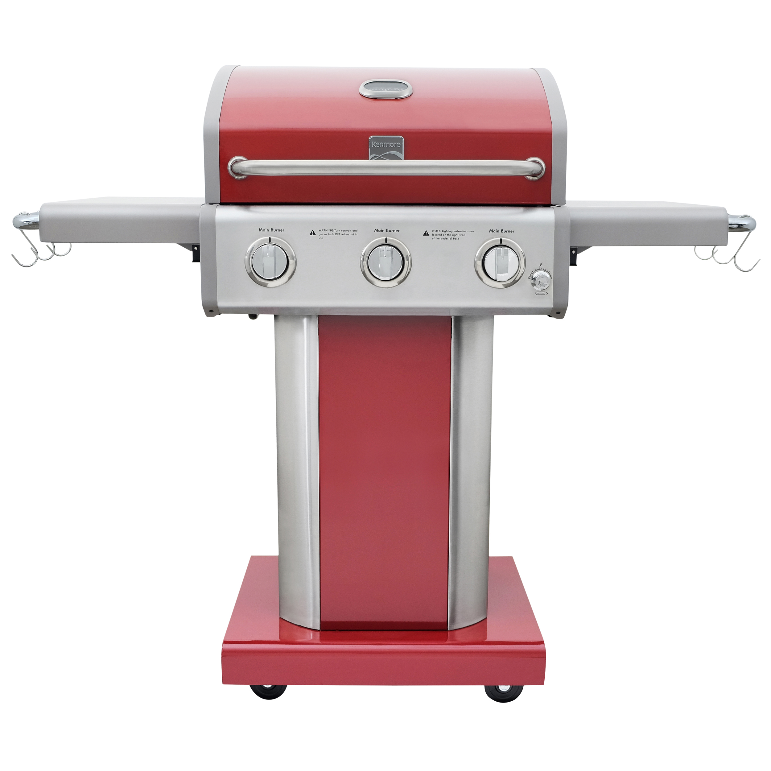 Kenmore 3-Burner Gas Grill, Outdoor BBQ Grill, Propane Grill with Foldable Side Tables, Red - image 1 of 12