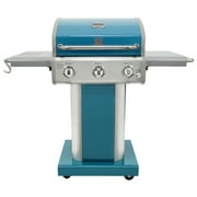Kenmore 3-Burner Gas Grill, Outdoor BBQ Grill, Propane Grill with Foldable Side Tables, Teal Green