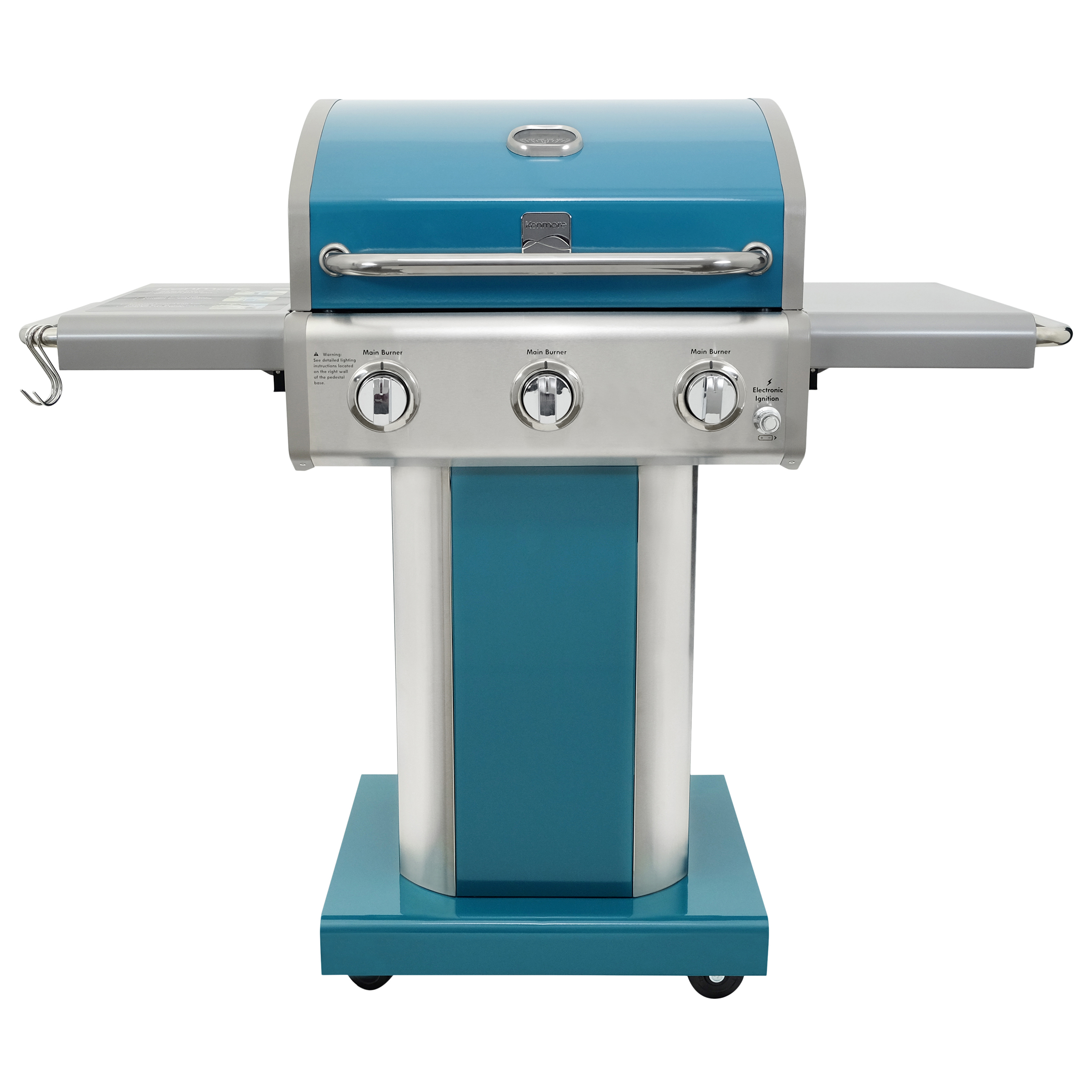 Kenmore 3-Burner Gas Grill, Outdoor BBQ Grill, Propane Grill with Foldable Side Tables, Teal Green - image 1 of 12