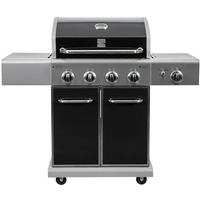 Kenmore 4-Burner Outdoor Propane Gas Grill with Searing Side Burner, Stainless Steel with Black Trim
