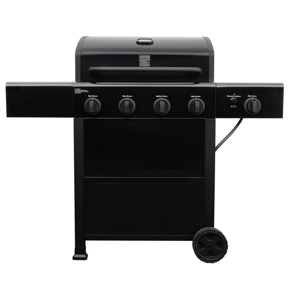 Kenmore 4-Burner Outdoor Propane Gas Grill with Side Burner, Open Cart, Black