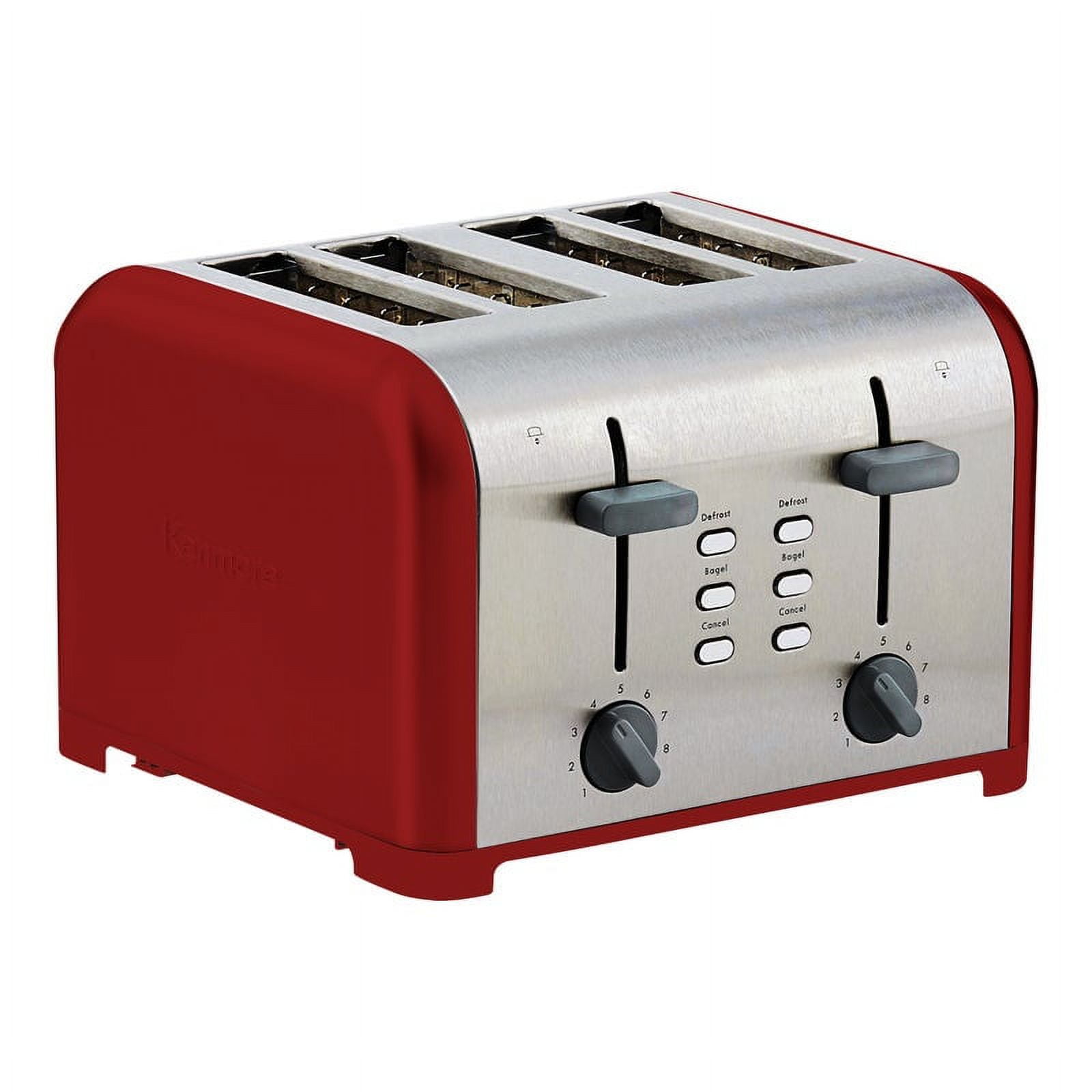 Kenmore Red and Silver Stainless Steel 4-Slice Toaster with Wide Slots