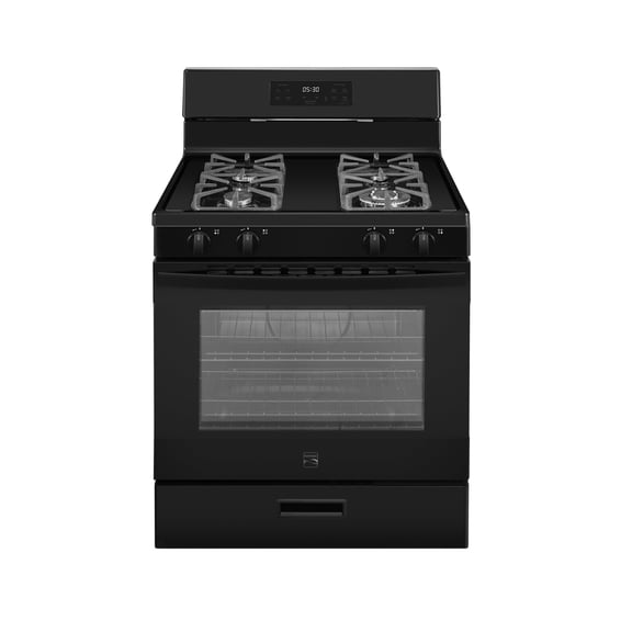 Kenmore 30" Rear-Control 4-Burner Gas Range with Oven with Cast Iron Grates, Steam Clean, Black, 5.2 Cu. ft