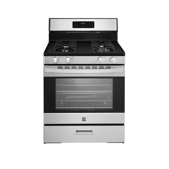 Kenmore 30" Rear-Control 4-Burner Gas Range with Oven with Cast Iron Grates, Steam Clean, Stainless Steel, 5.2 Cu. ft