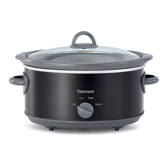 Kenmore 5-Qt (4.7L) Slow Cooker, Black and Gray, Compact Countertop Design, Dial Control