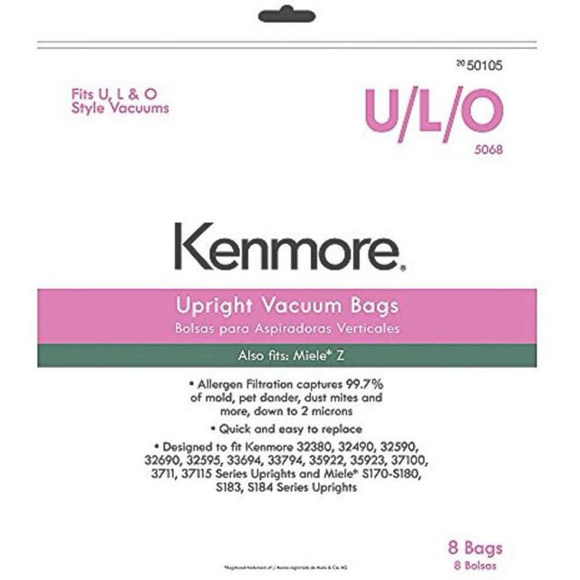 Kenmore 50105 8 Pack Upright Vacuum Bags for U/L/O Style Vacuums