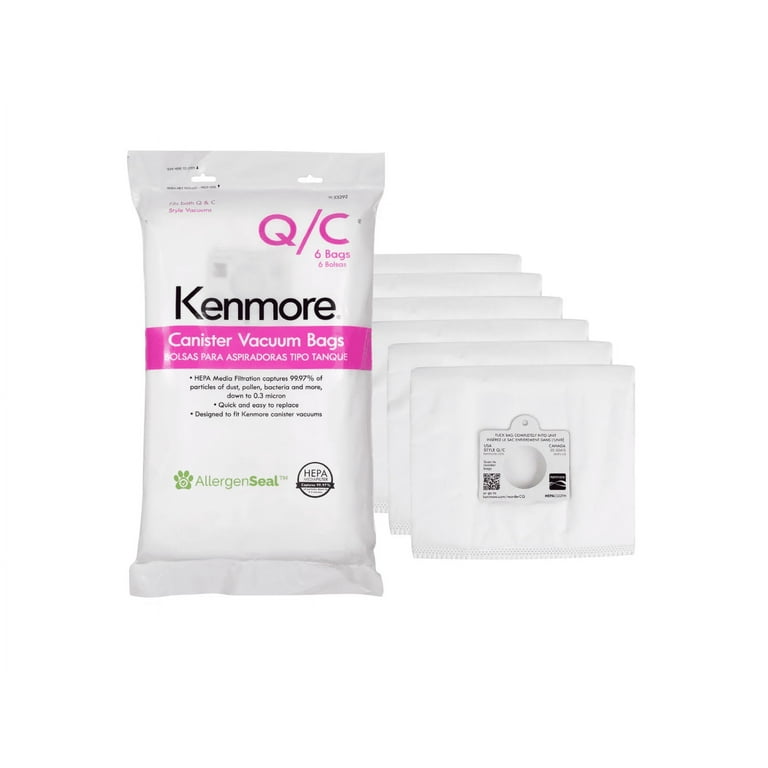 Kenmore Type Q HEPA Canister Vacuum Bags, 6 Pack, White