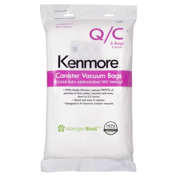 Kenmore 53292 Type Q HEPA Replacement Dust Bags for Canister Vacuum 81214, 81414, 81714, 21814, BC2005, BC3005, BC3006, 81615, BC4039, BC7005, 6 Count (Pack of 1)